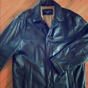 Men’s black leather lined coat